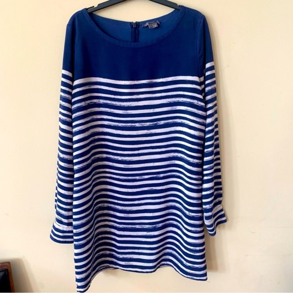 Vince 100% Silk Blue Striped Long Sleeve Shirt Tunic
